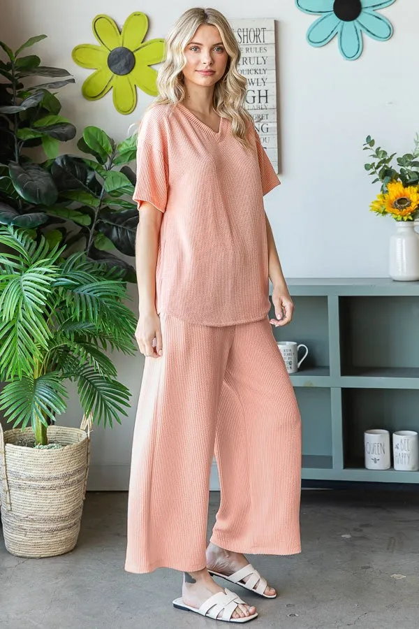 Peach Ribbed Short Sleeve Top Pajama Set sold by Pinkblush product image thumbnail 2