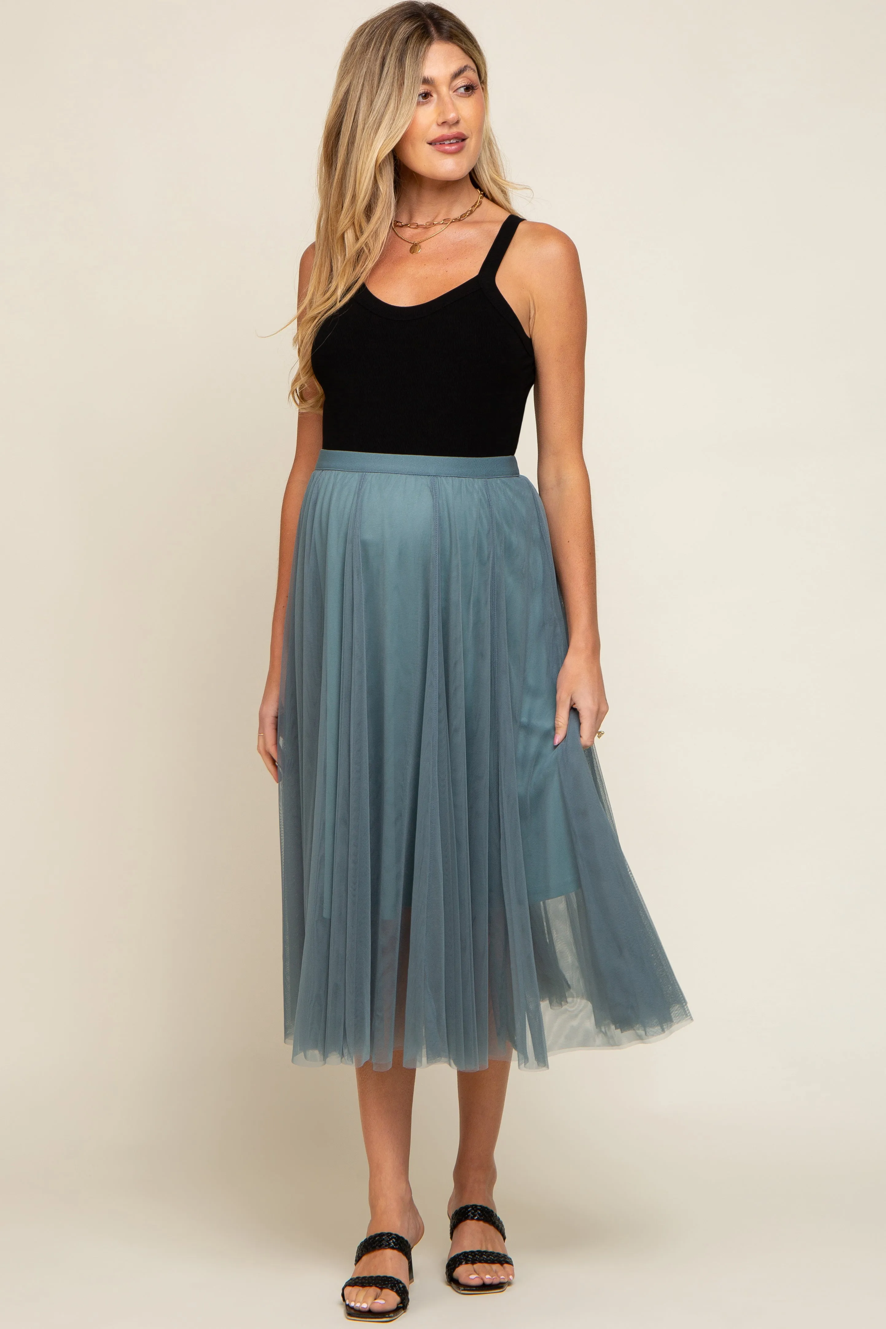 Teal Tulle Maternity Midi Skirt sold by Pinkblush product image thumbnail 2