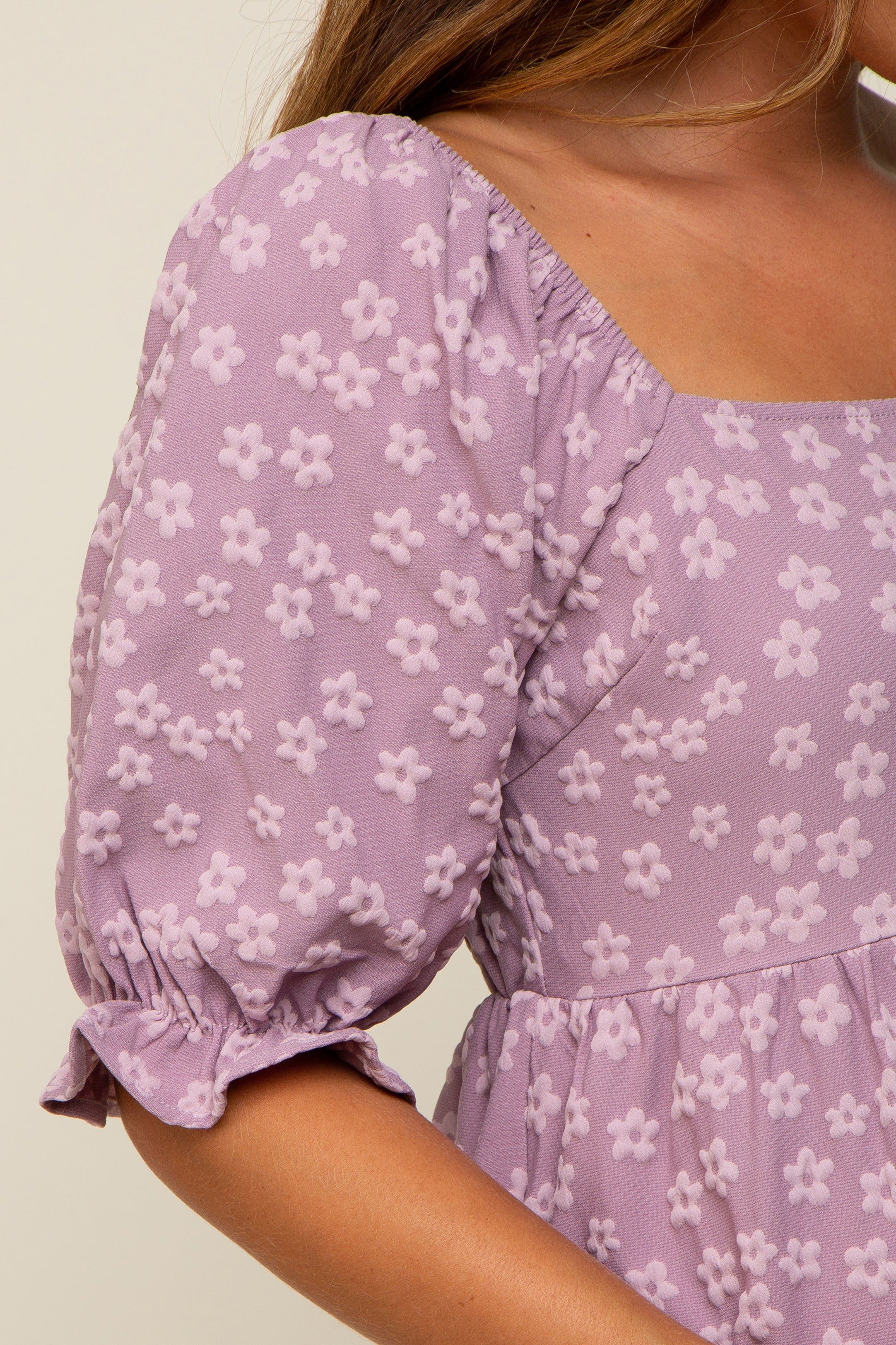 Lavender Floral Textured Square Neck Babydoll Maternity Dress sold by Pinkblush product image thumbnail 5