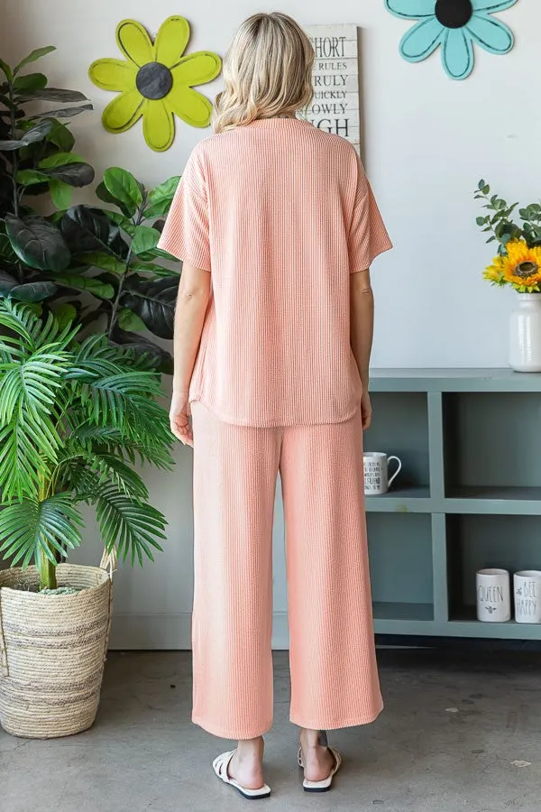 Peach Ribbed Short Sleeve Top Pajama Set sold by Pinkblush product image thumbnail 3