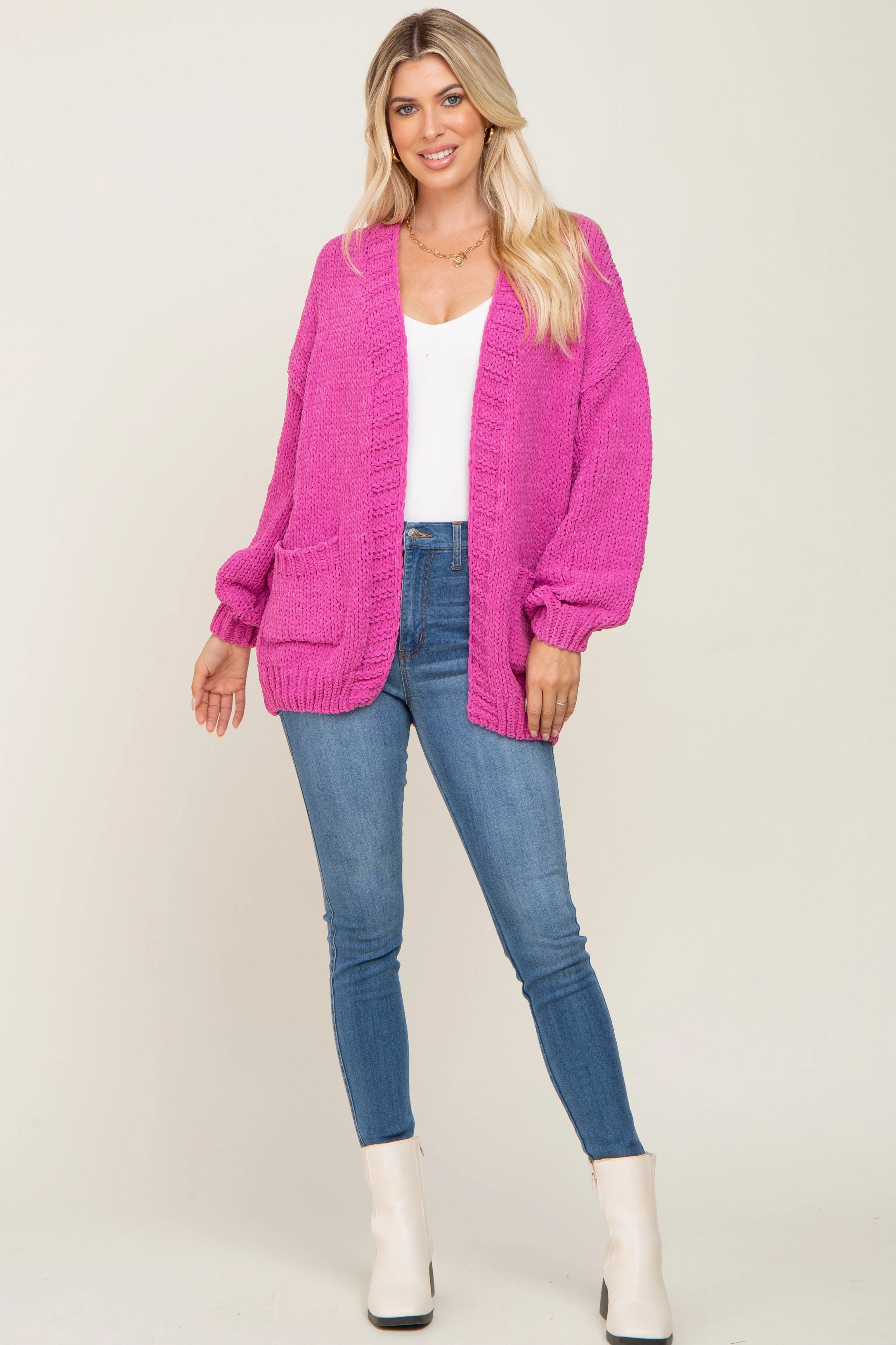 Fuchsia Oversized Bubble Sleeve Cardigan sold by Pinkblush product image thumbnail 4
