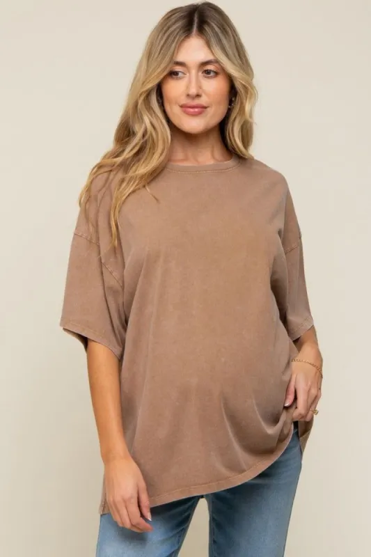 Mocha Faded Oversized Maternity T-Shirt sold by Pinkblush