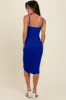 Royal Blue Ruched Mesh Fitted Tulip Hem Dress sold by Pinkblush