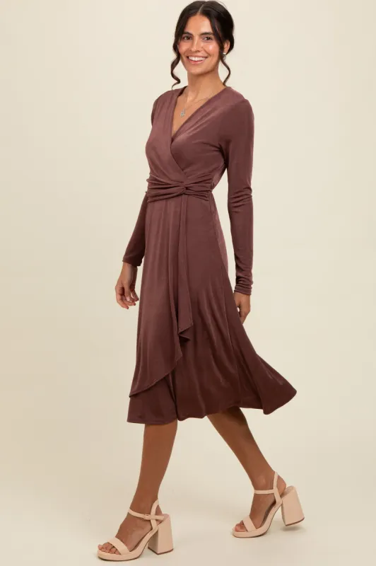 Mauve Metallic Twist Detail Wrap Midi Dress sold by Pinkblush