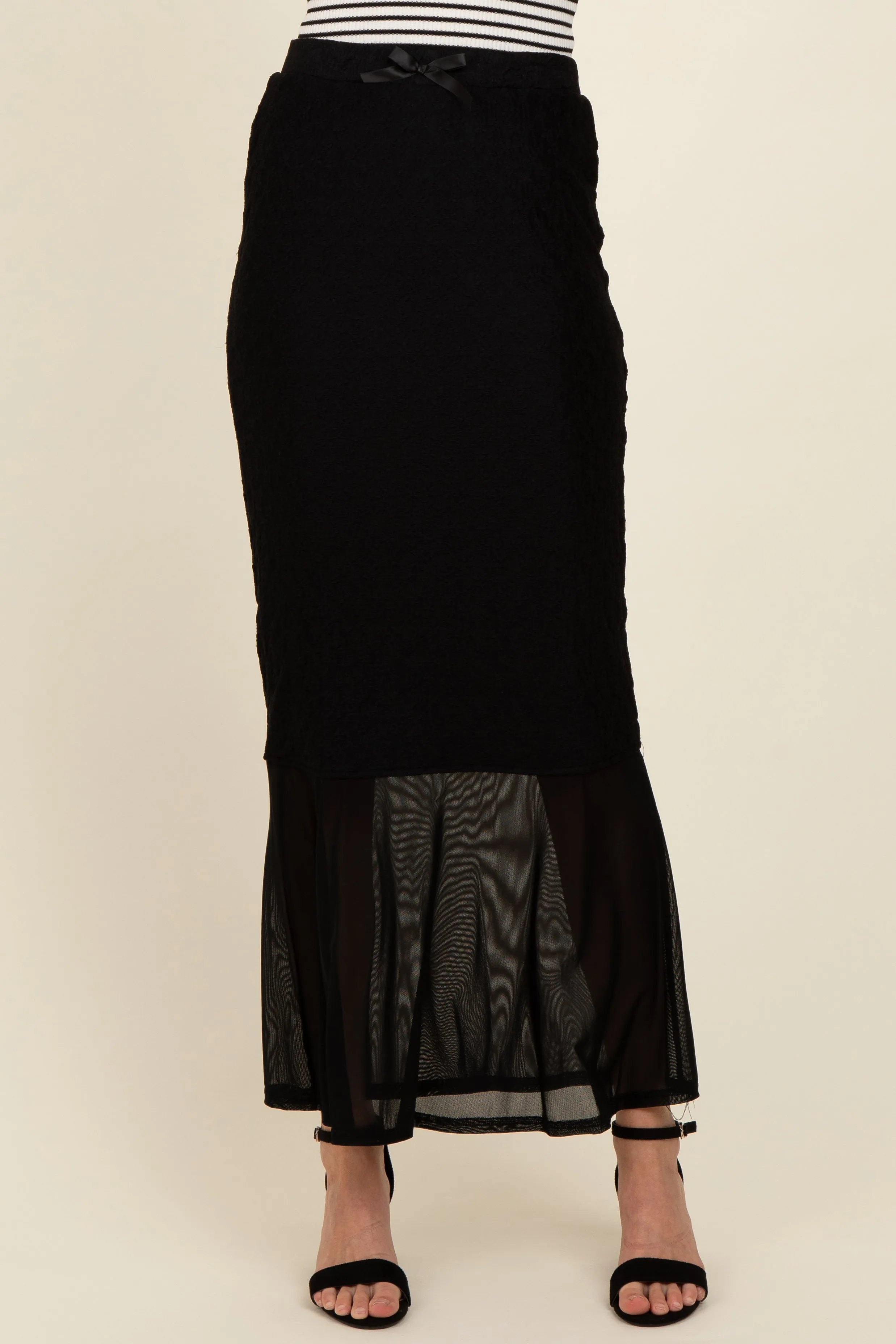 Black Lace Mesh Fitted Maxi Skirt sold by Pinkblush product image thumbnail 2