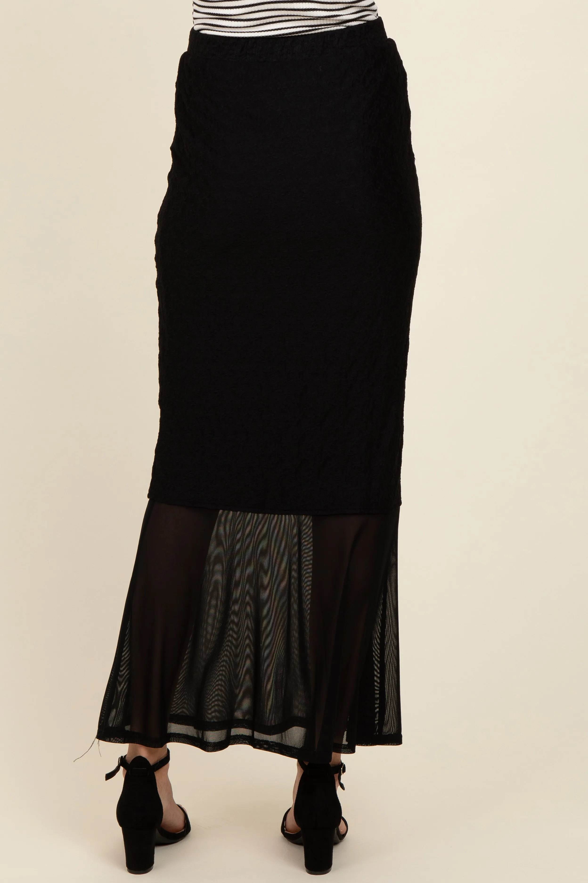 Black Lace Mesh Fitted Maxi Skirt sold by Pinkblush product image thumbnail 4