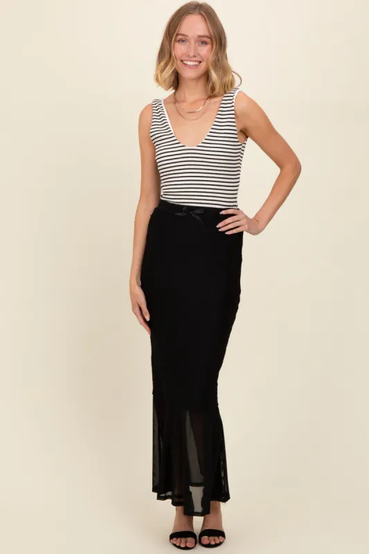 Black Lace Mesh Fitted Maxi Skirt sold by Pinkblush