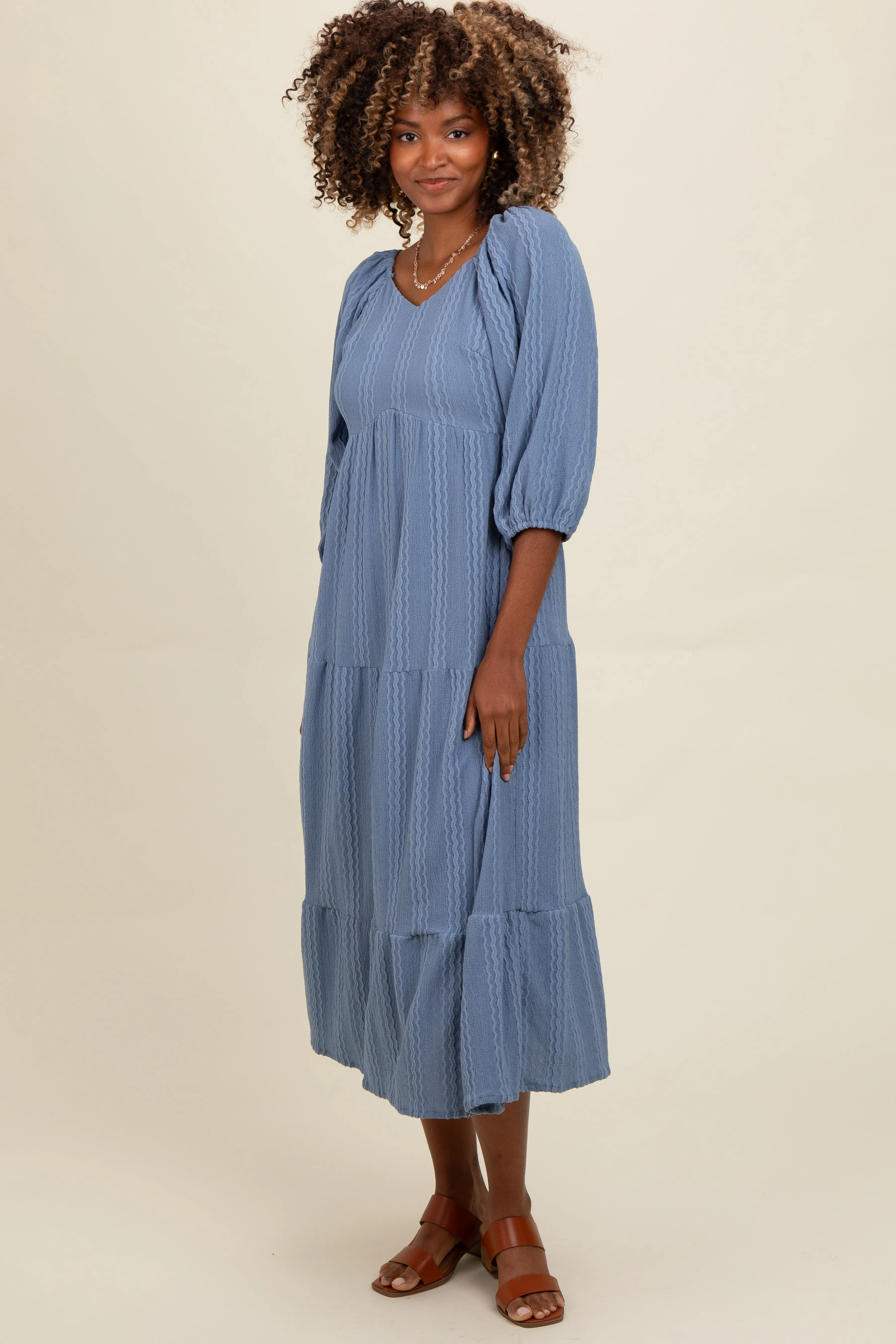 Blue Embroidered Tiered Midi Dress sold by Pinkblush