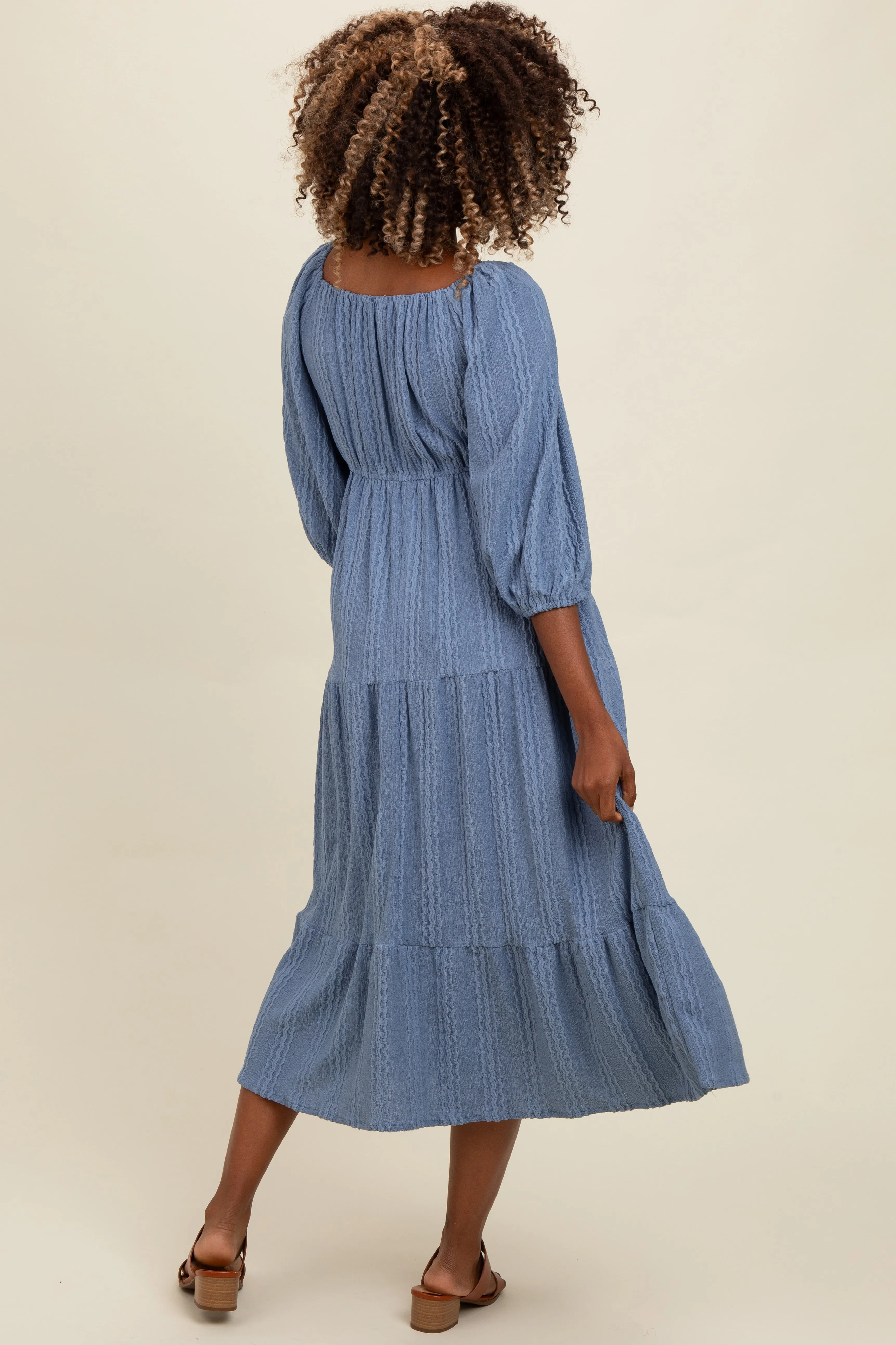 Blue Embroidered Tiered Midi Dress sold by Pinkblush product image thumbnail 3
