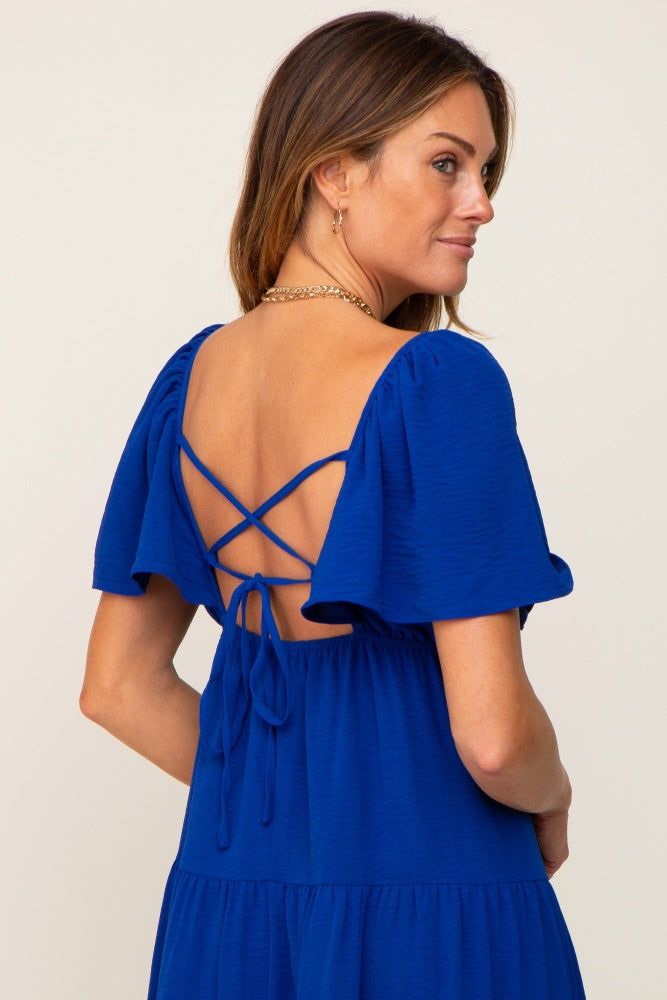 Royal Blue Tiered Criss Cross Back Midi Dress sold by Pinkblush product image thumbnail 4
