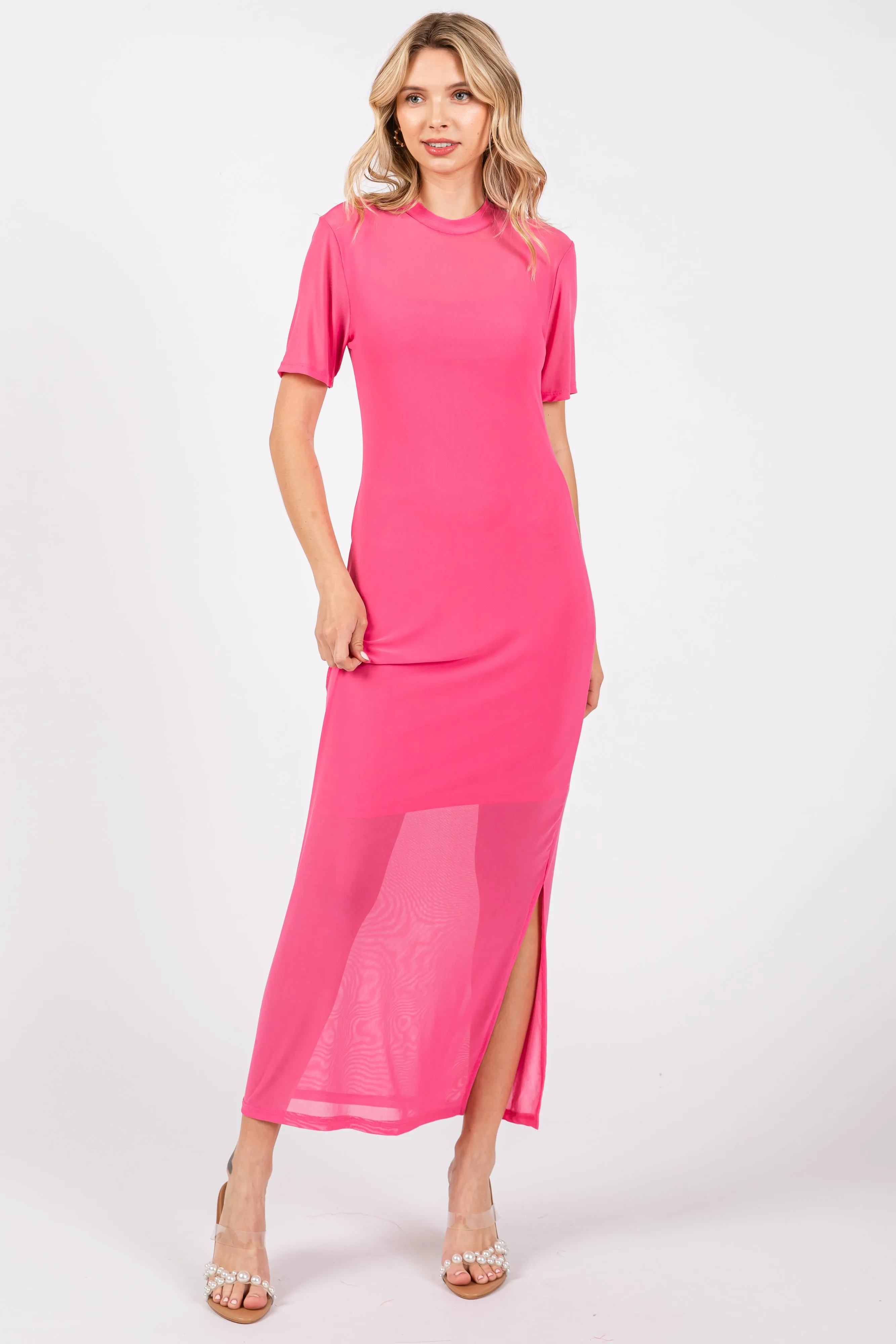 Pink Layered Mesh Maxi Dress sold by Pinkblush