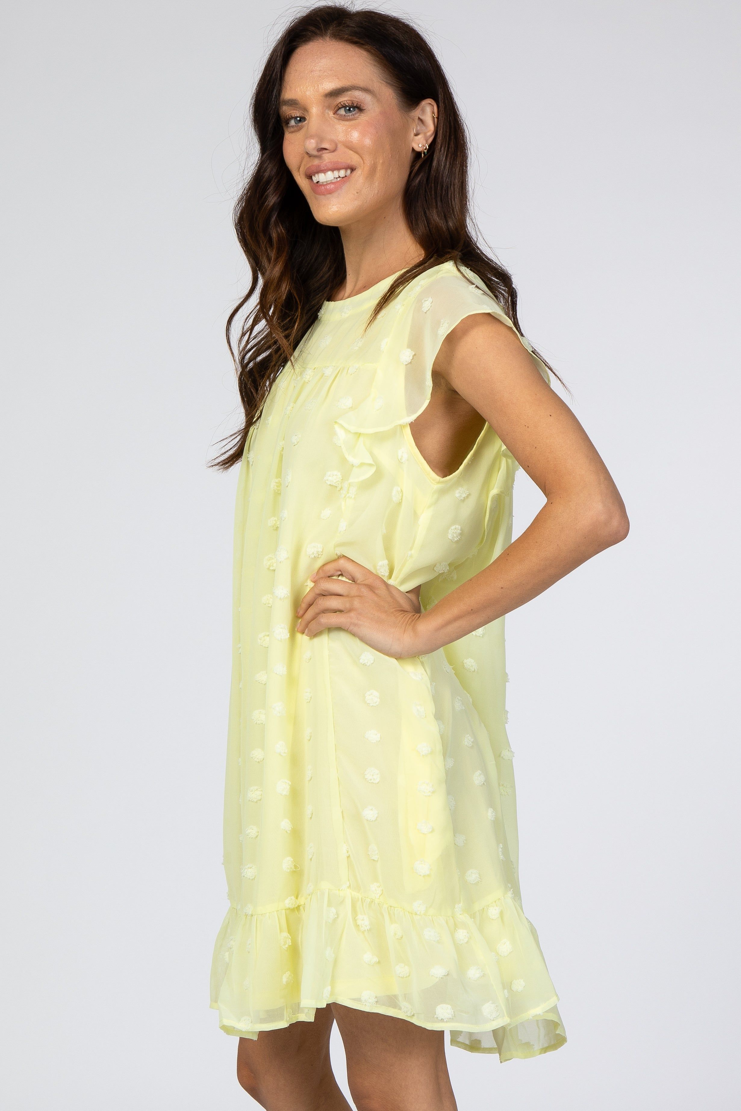 Yellow Textured Polka Dot Ruffle Dress sold by Pinkblush product image thumbnail 2