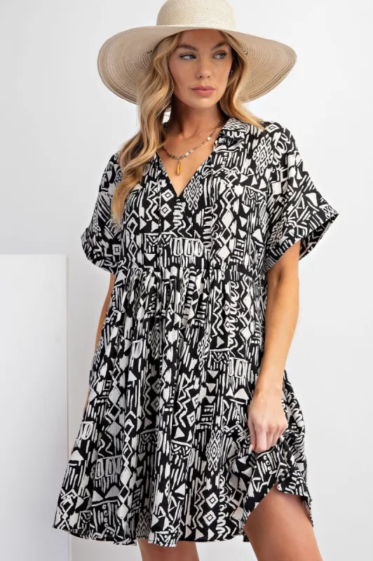 Black Printed Front Tie Dress sold by Pinkblush