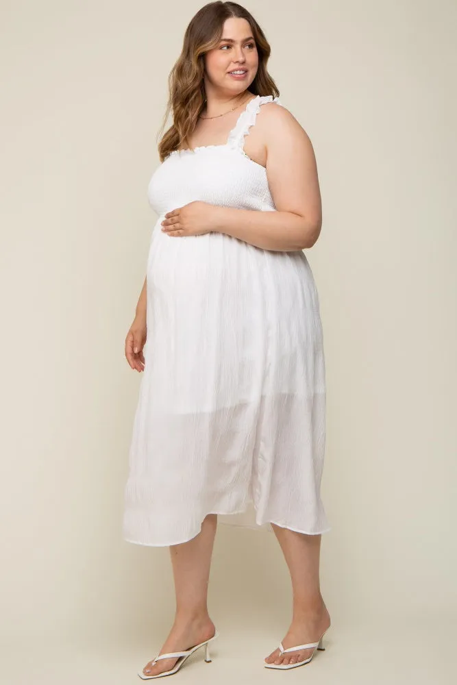 White Smocked Square Neck Maternity Plus Midi Dress sold by Pinkblush product image thumbnail 2