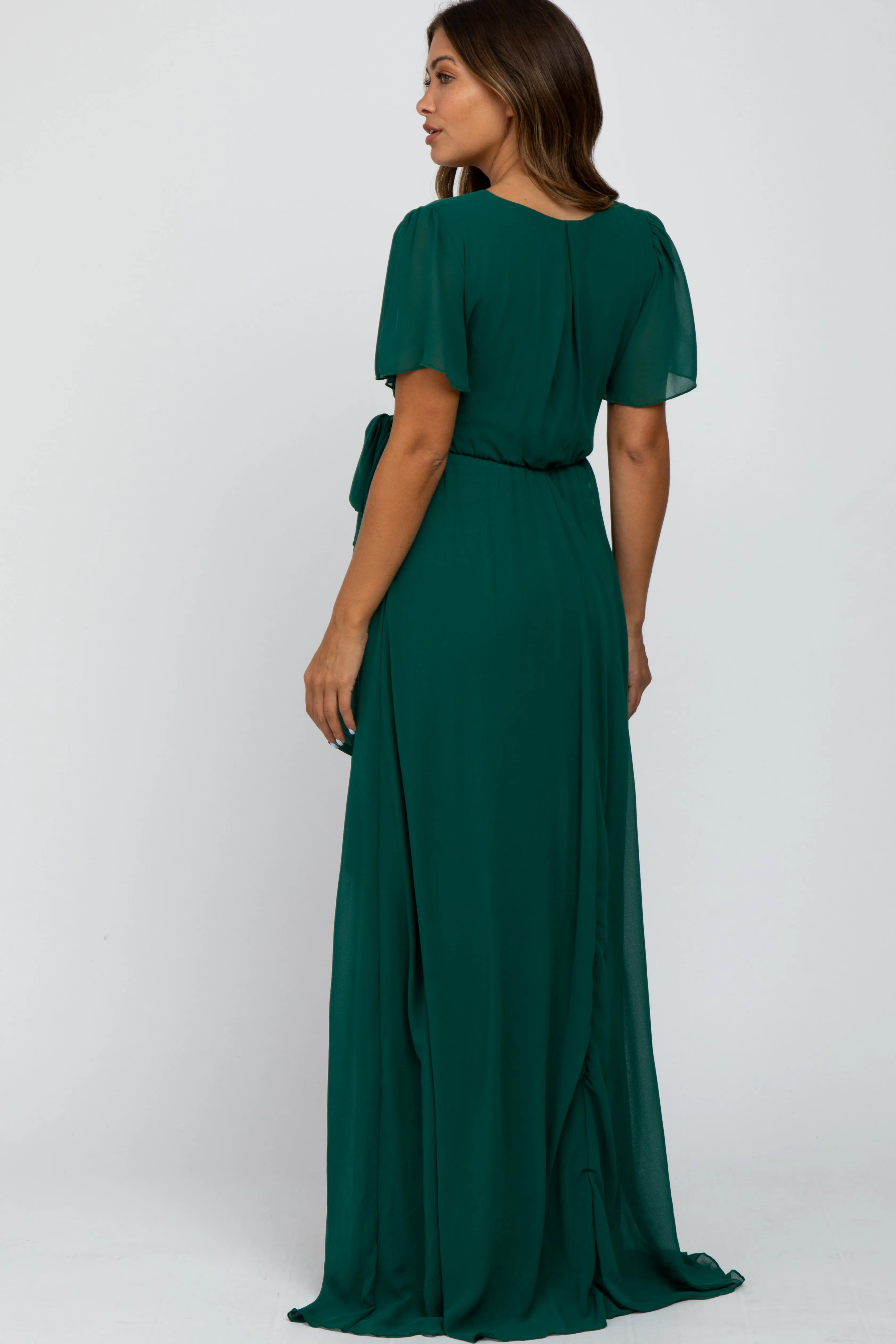 Forest Green Chiffon Short Sleeve Maternity Maxi Dress sold by Pinkblush product image thumbnail 3