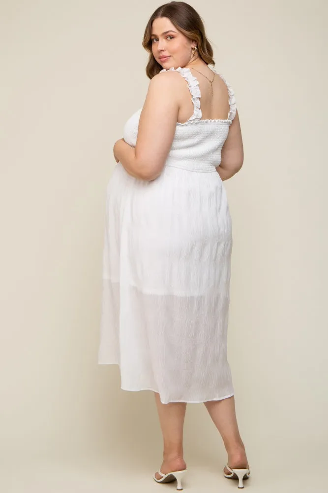 White Smocked Square Neck Maternity Plus Midi Dress sold by Pinkblush product image thumbnail 3