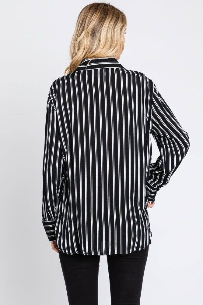 Black Striped Front Pocket Button Down Side Slit Top sold by Pinkblush product image thumbnail 3