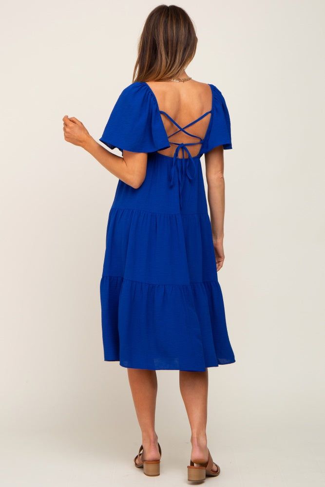 Royal Blue Tiered Criss Cross Back Midi Dress sold by Pinkblush product image thumbnail 3