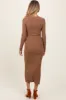 Mocha Ribbed Knit Fitted Maternity Midi Sweater Dress sold by Pinkblush