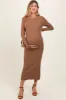Mocha Ribbed Knit Fitted Maternity Midi Sweater Dress sold by Pinkblush