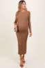 Mocha Ribbed Knit Fitted Maternity Midi Sweater Dress sold by Pinkblush