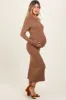 Mocha Ribbed Knit Fitted Maternity Midi Sweater Dress sold by Pinkblush