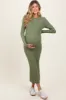 Olive Ribbed Knit Fitted Maternity Midi Sweater Dress sold by Pinkblush