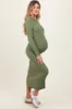 Olive Ribbed Knit Fitted Maternity Midi Sweater Dress sold by Pinkblush