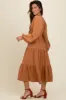 Mocha Contrast Lace Bodice Tiered Midi Dress sold by Pinkblush