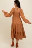Mocha Contrast Lace Bodice Tiered Midi Dress sold by Pinkblush