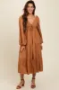 Mocha Contrast Lace Bodice Tiered Midi Dress sold by Pinkblush
