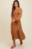 Mocha Contrast Lace Bodice Tiered Midi Dress sold by Pinkblush