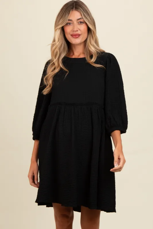 Black Knit Ruffle Trim Maternity Dress sold by Pinkblush