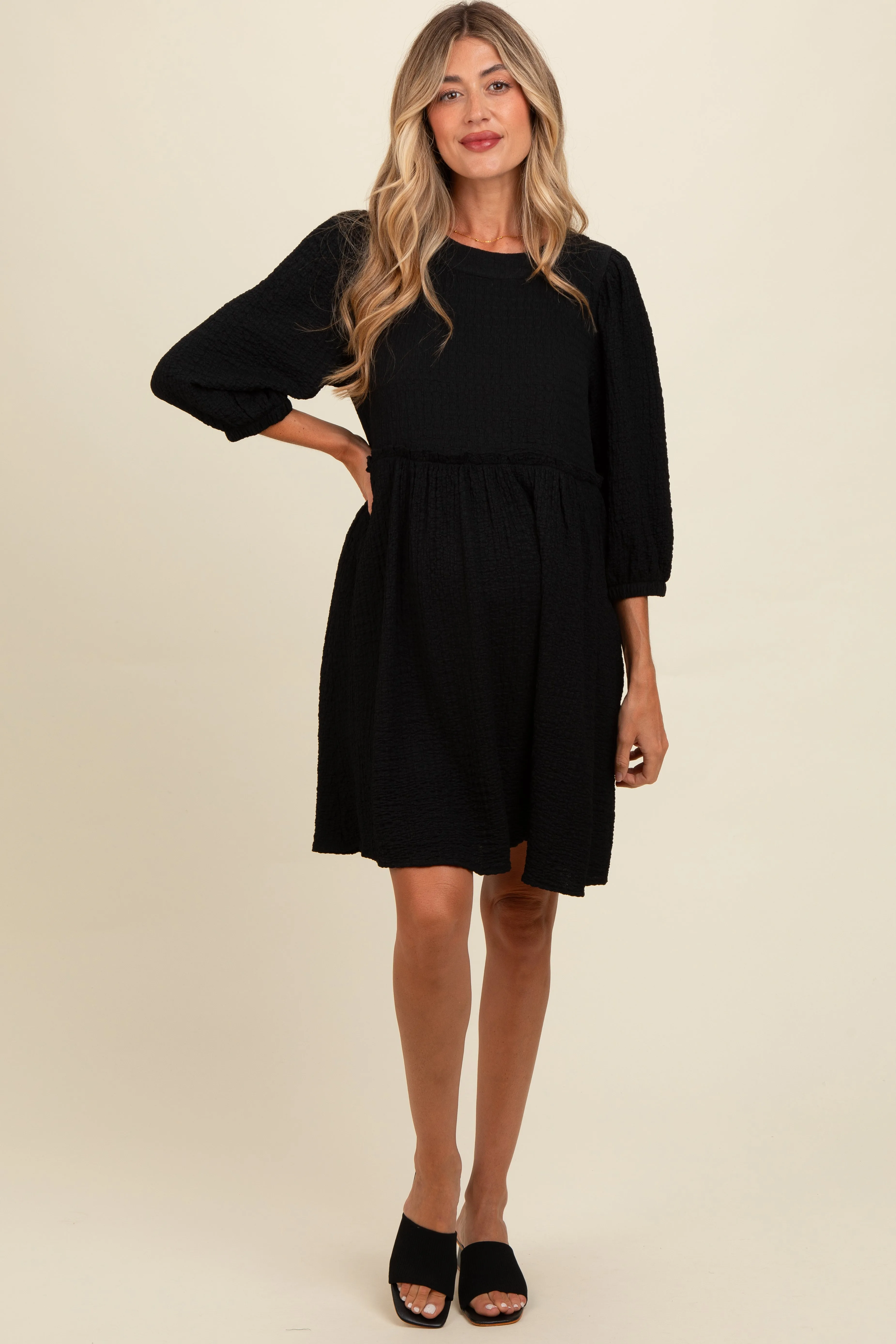 Black Knit Ruffle Trim Maternity Dress sold by Pinkblush product image thumbnail 2