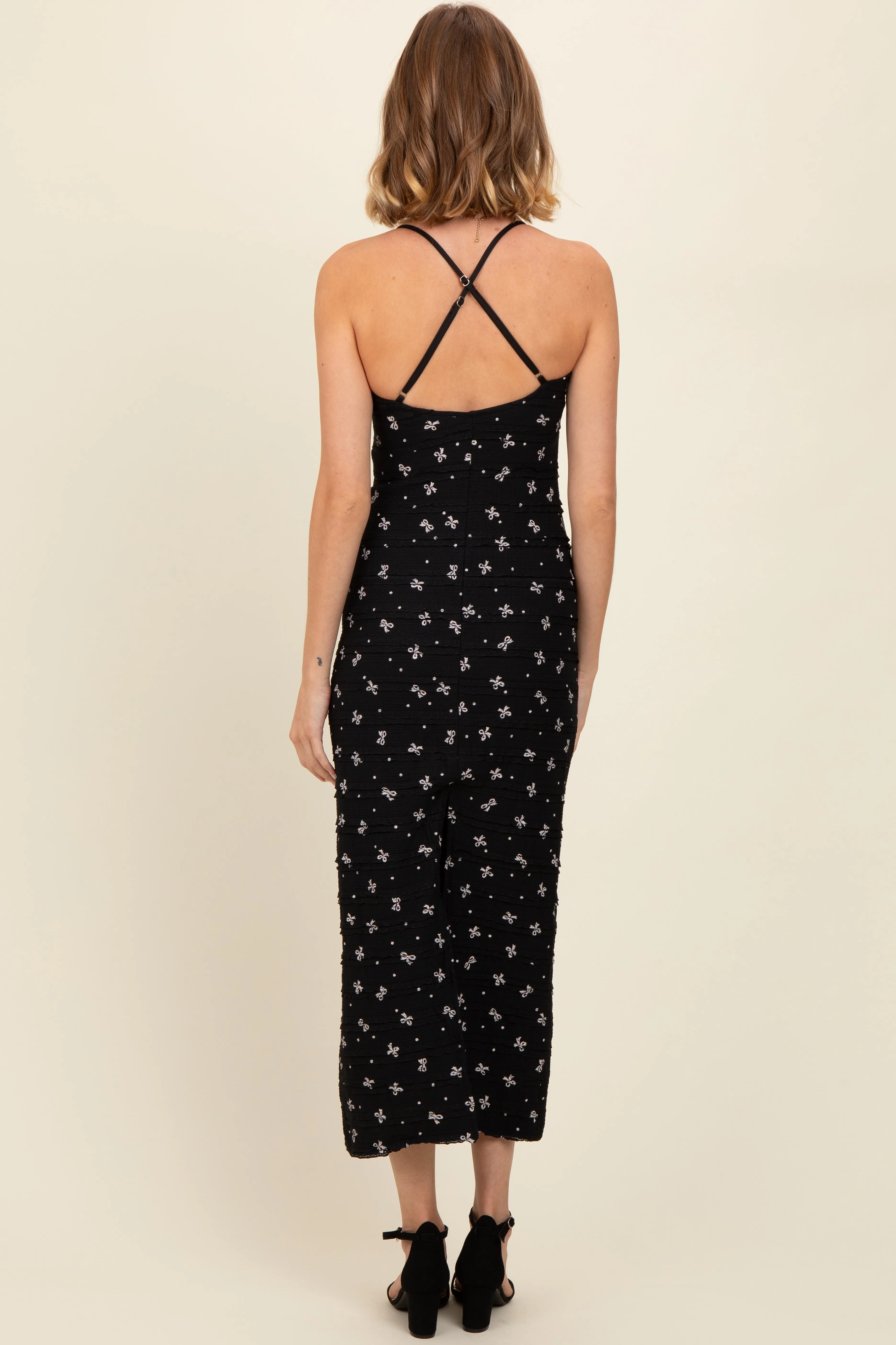 Black Bow Print Ruffle Detail Maxi Dress sold by Pinkblush product image thumbnail 3