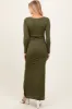 Olive Basic Square Neck Long Sleeve Maternity Maxi Dress sold by Pinkblush