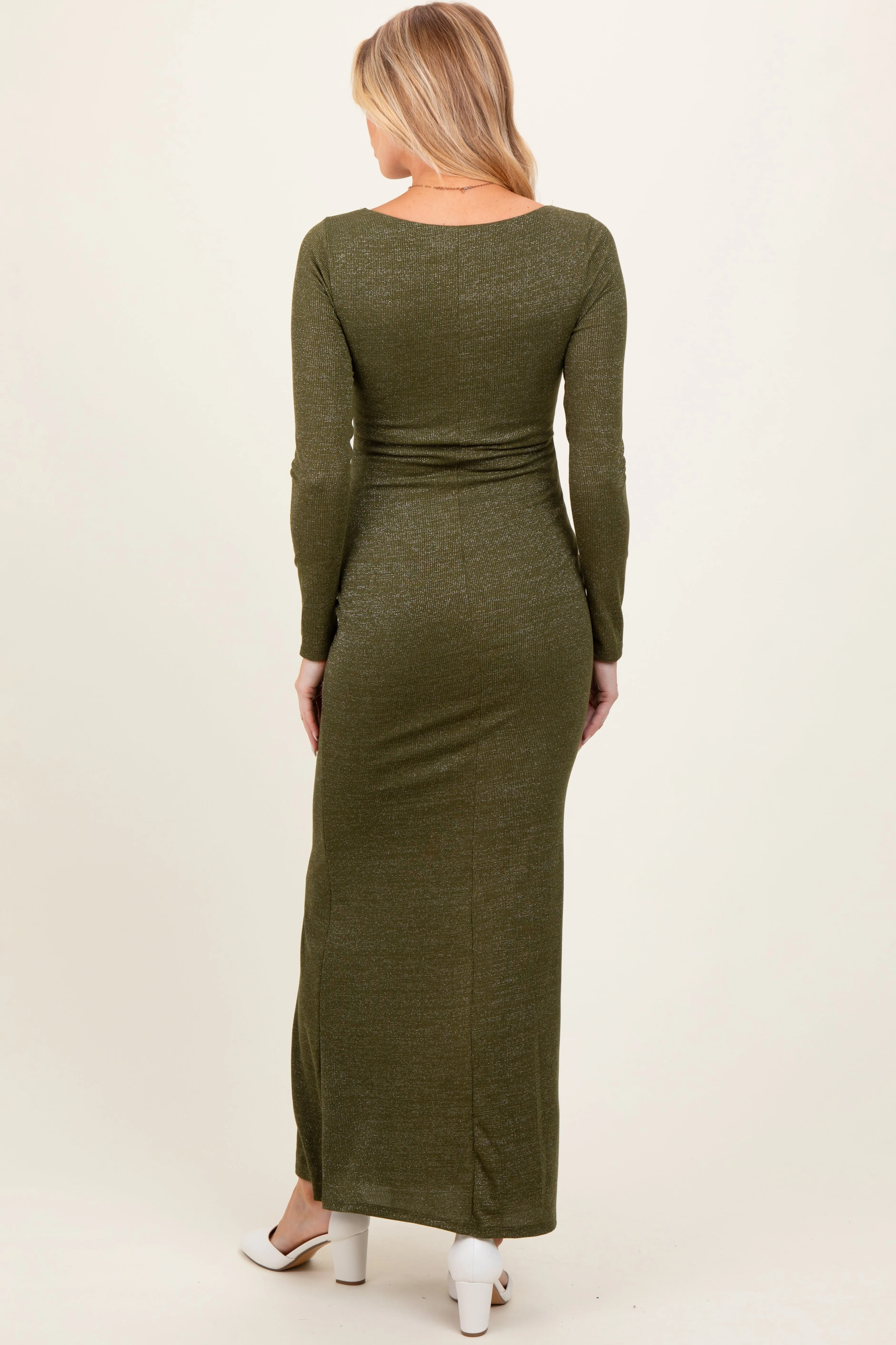 Olive Basic Square Neck Long Sleeve Maternity Maxi Dress sold by Pinkblush product image thumbnail 3