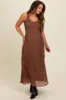 Mocha Textured Smocked Bodice Sleeveless Maternity Maxi Dress sold by Pinkblush
