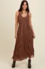 Mocha Textured Smocked Bodice Sleeveless Maternity Maxi Dress sold by Pinkblush