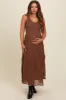 Mocha Textured Smocked Bodice Sleeveless Maternity Maxi Dress sold by Pinkblush