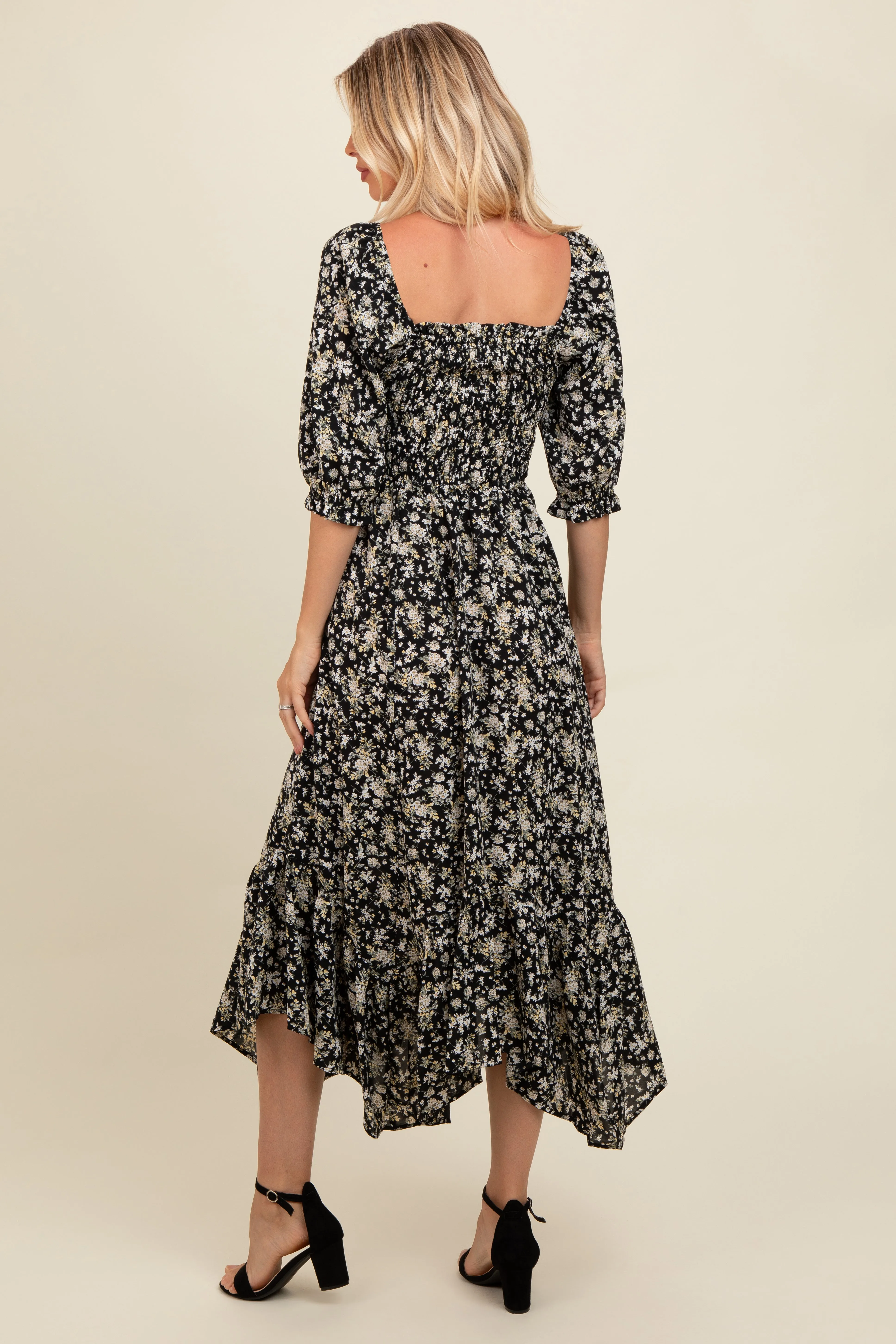 Black Smocked Handkerchief Hem Dress sold by Pinkblush product image thumbnail 4