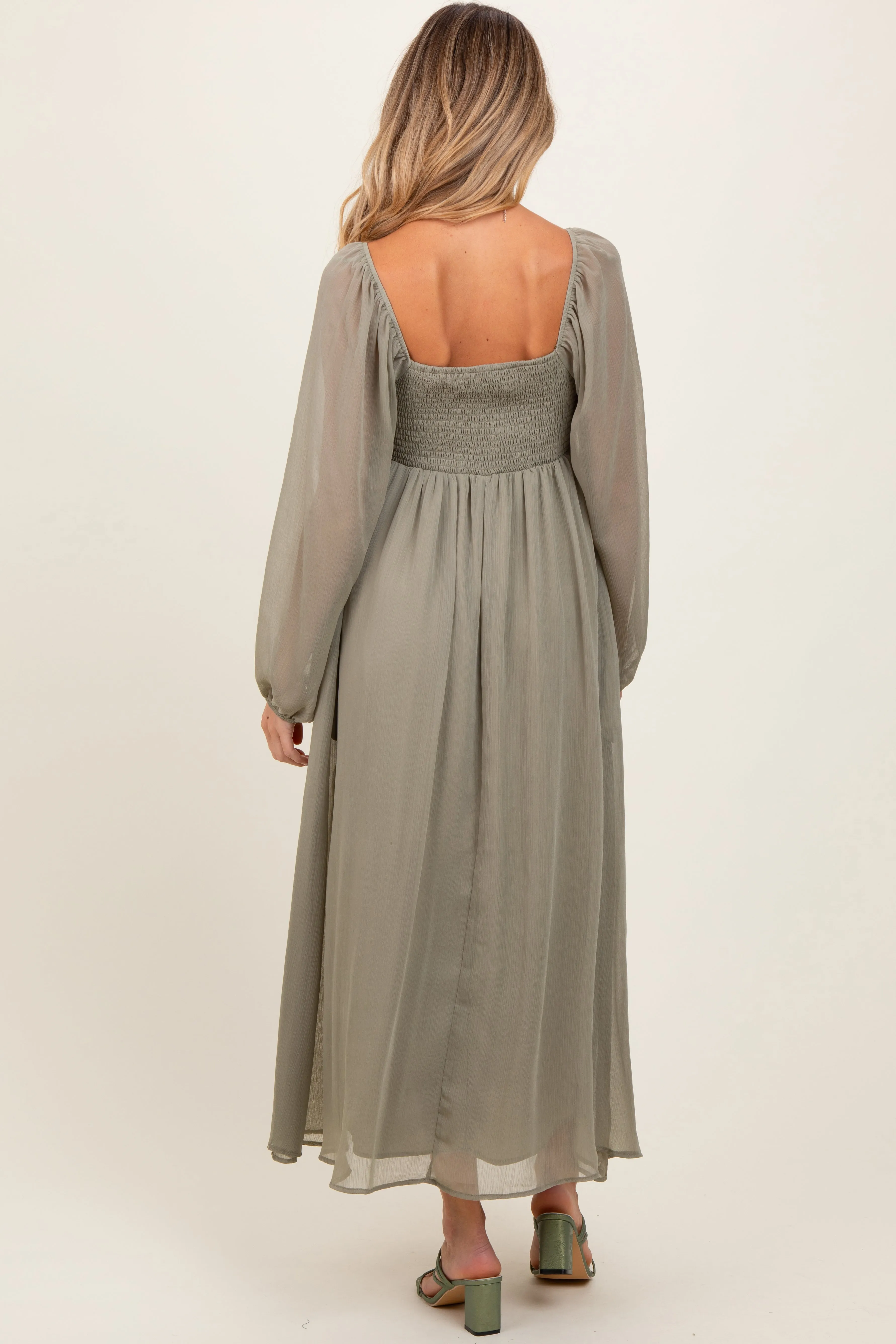 Olive Chiffon Twisted Front Maternity Midi Dress sold by Pinkblush product image thumbnail 2