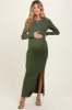 Olive Ribbed Knit Long Sleeve Side Slit Maternity Maxi Dress sold by Pinkblush