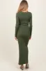 Olive Ribbed Knit Long Sleeve Side Slit Maternity Maxi Dress sold by Pinkblush