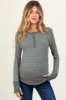 Forest Green Striped Snap Button Henley Maternity Top sold by Pinkblush
