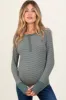Forest Green Striped Snap Button Henley Maternity Top sold by Pinkblush