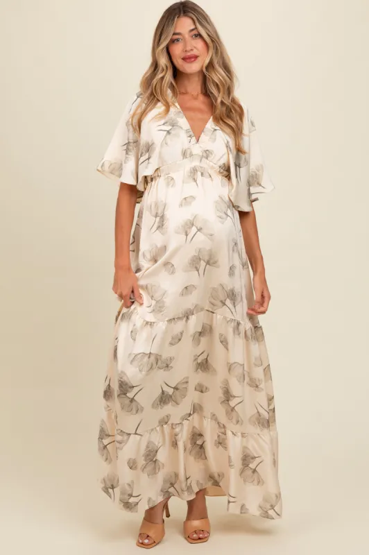 Cream Floral Deep V-Neck Maternity Maxi Dress sold by Pinkblush