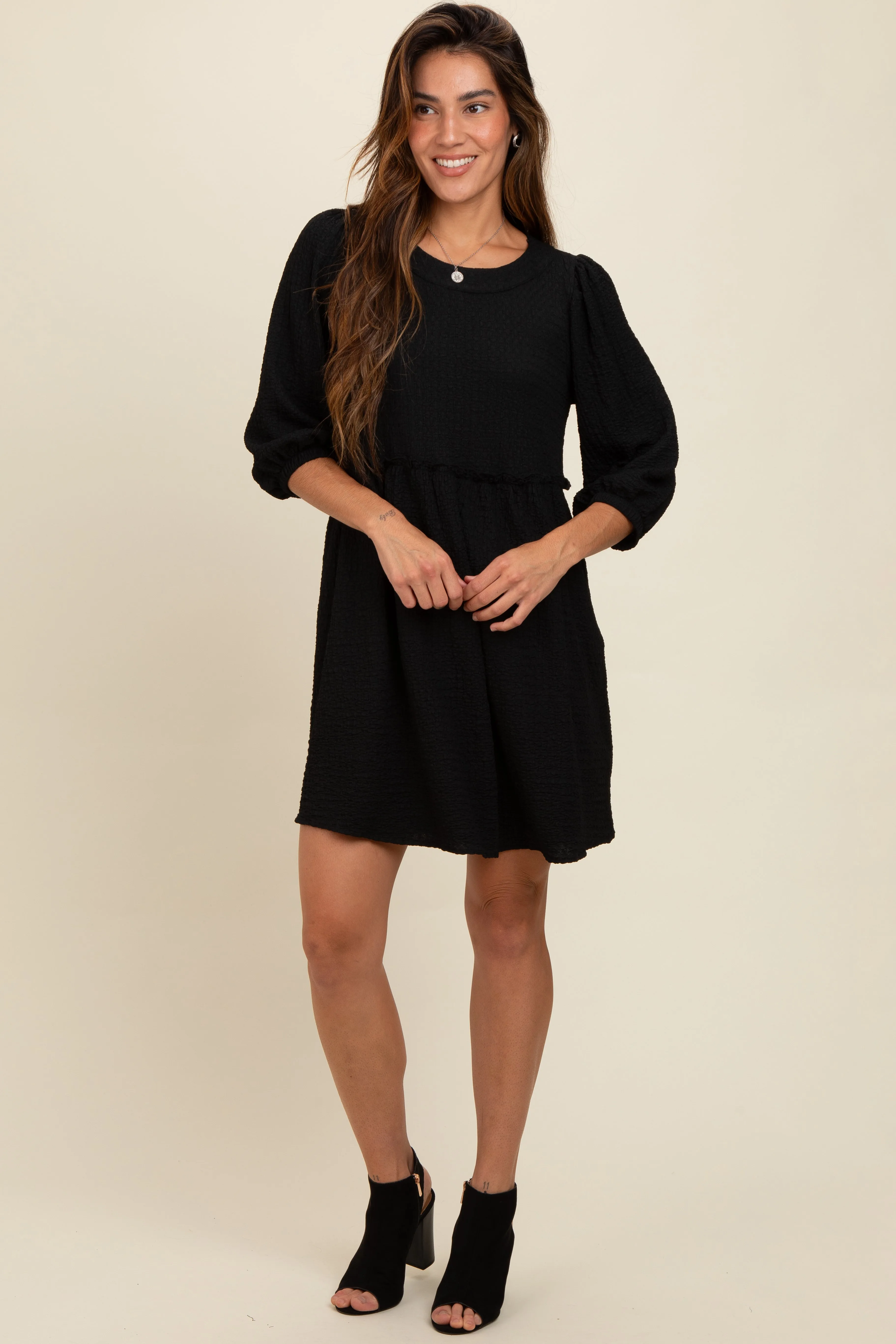 Black Knit Ruffle Trim Dress sold by Pinkblush product image thumbnail 2