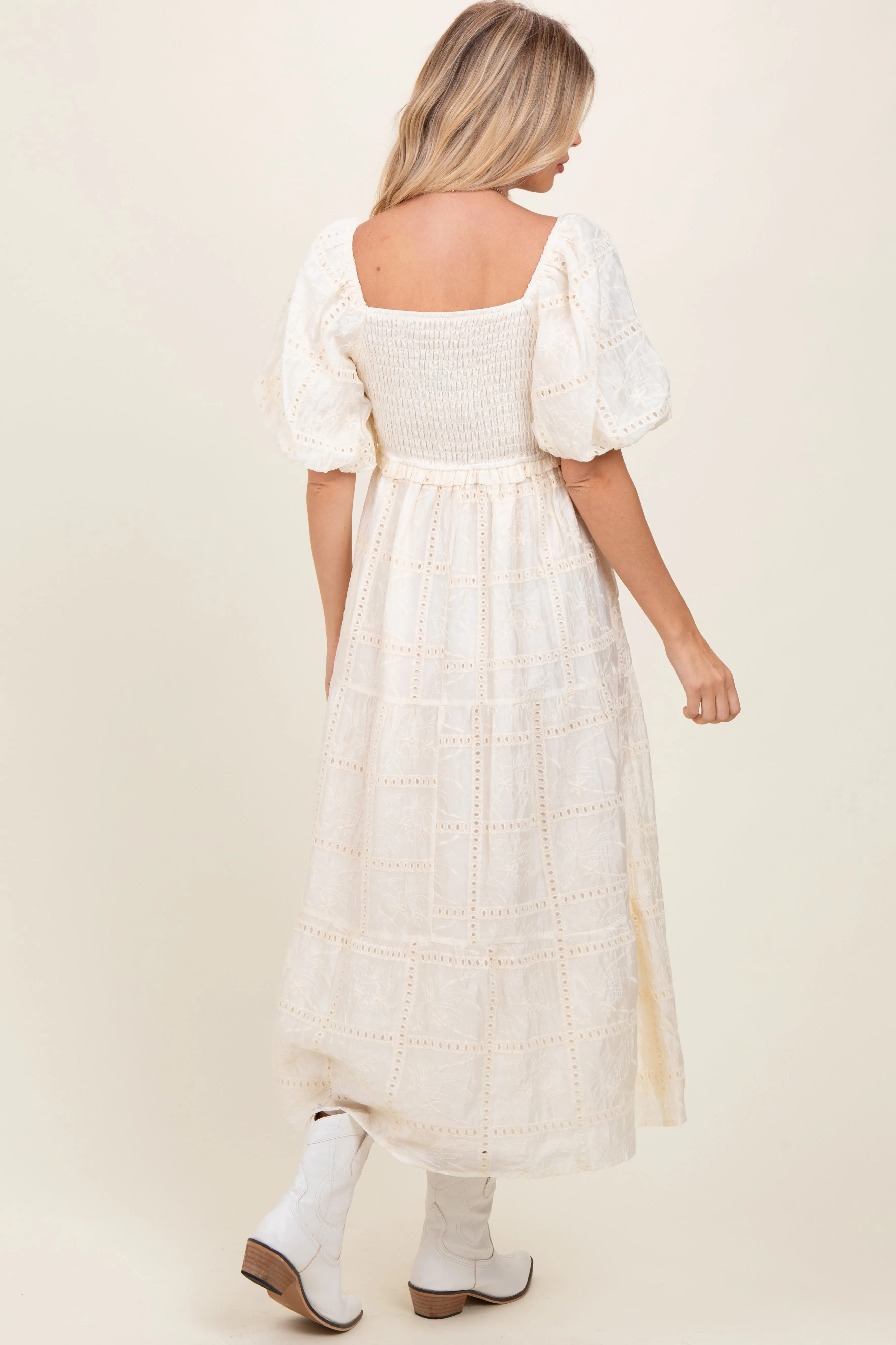 Ivory Smocked Puff Sleeve Maxi Dress sold by Pinkblush product image thumbnail 3