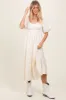 Ivory Smocked Puff Sleeve Maxi Dress sold by Pinkblush